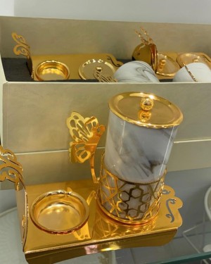 طقم بيالات مرخم رمادي وذهبي