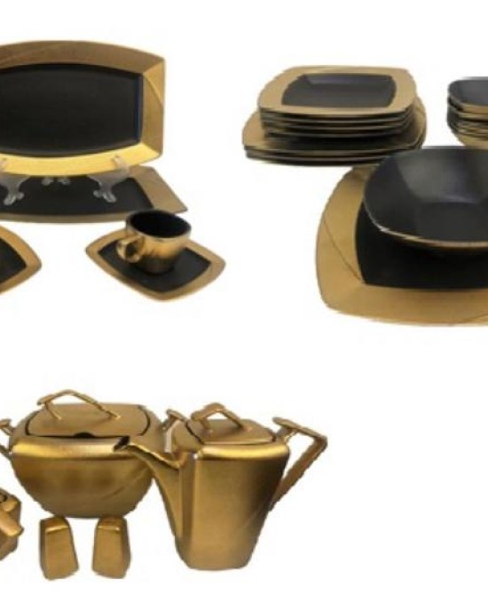 طقم سفرة ذهبي ميتل 91 قطعة